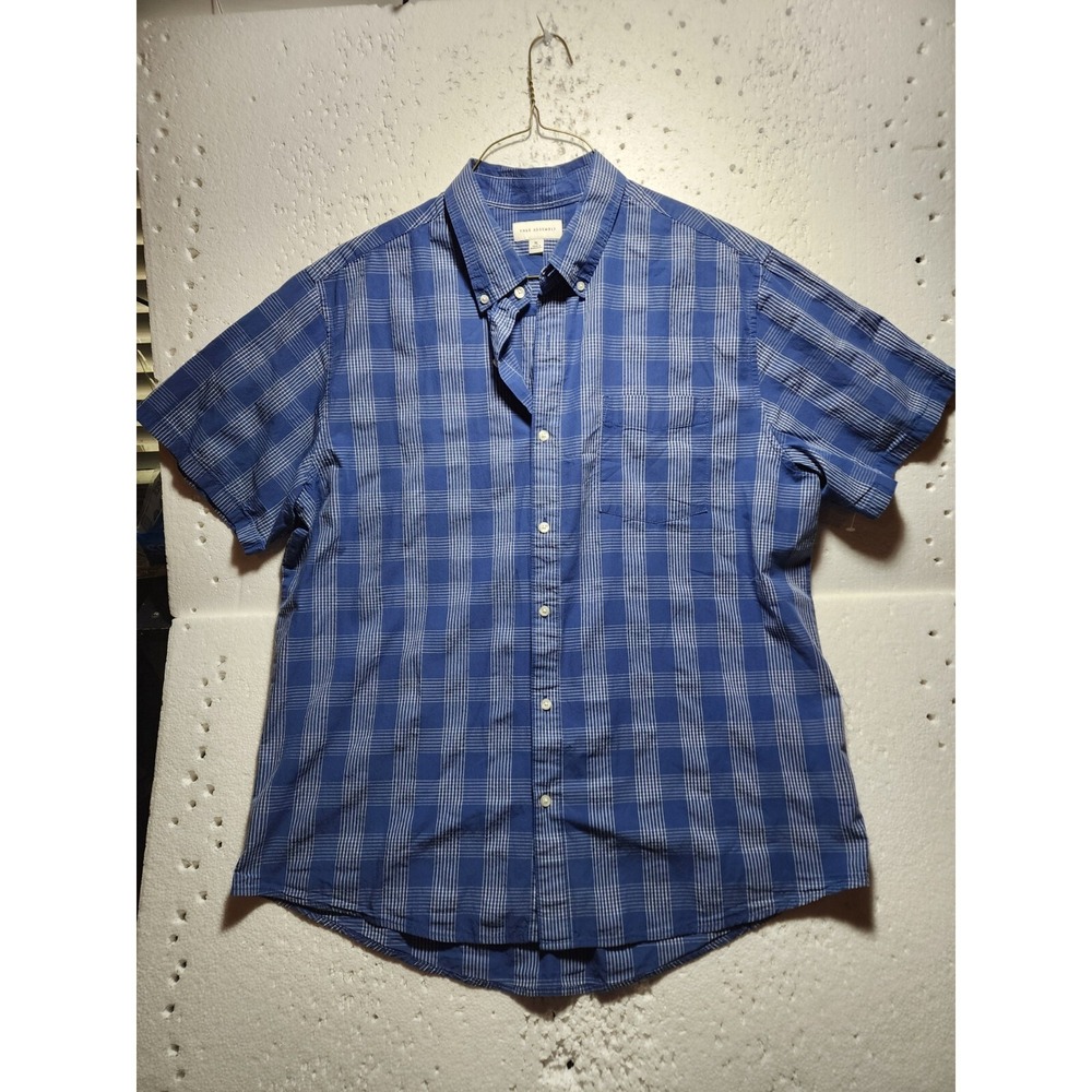 Free Assembly Shirt Mens XL Blue White Plaid Short Sleeve Button Up